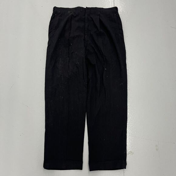 Vintage 50s Black Striped Pleated Wide Leg Wool Pants 36x31 - Picture 1 of 5
